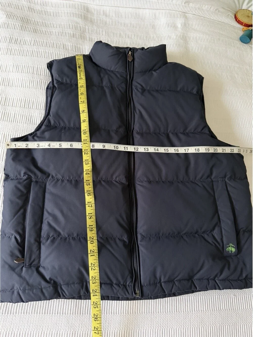 Brooks Brothers Down Puffer Vest Mens Large Navy Blue Plaid Lined Fleece Logo